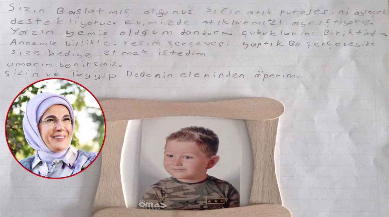 Urfa'da küçük öğrenciden Emine Erdoğan’a dondurma çubuklarından hediye
