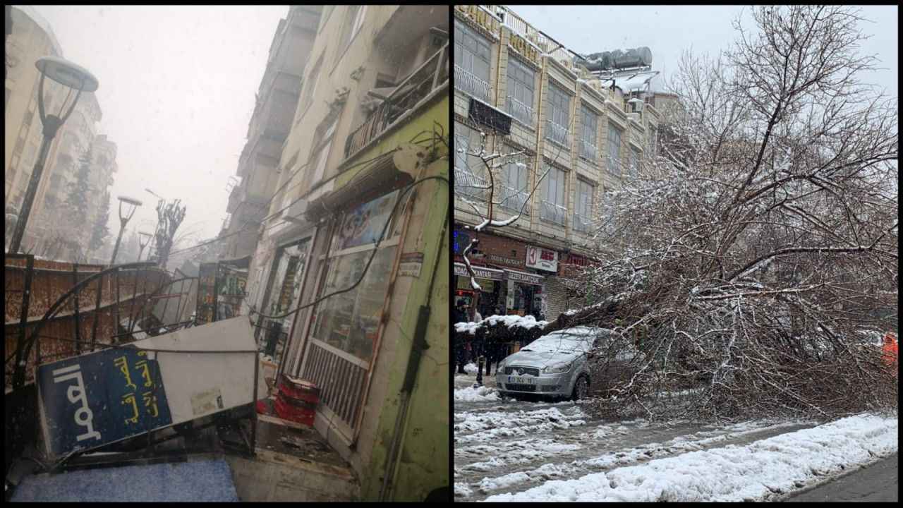 Urfa’da kar ağırlığını kaldırmayan sundurmalar çöktü, ağaçlar devrildi