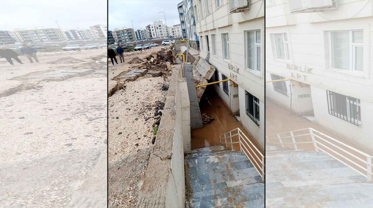 Karaköprü’de yağış sonrası istinat duvarı çöktü