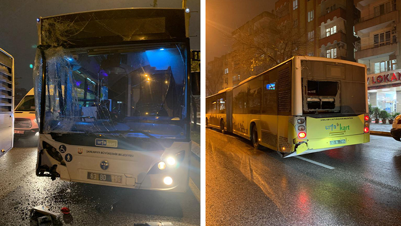 Faciadan dönüldü!   Şanlıurfa’da iki belediye otobüsü çarpıştı