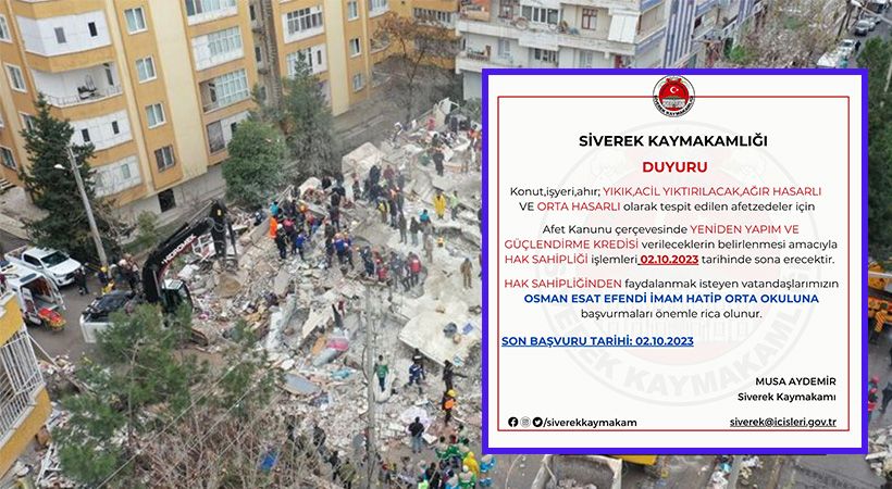 Kaymakamlıktan ‘hak sahipliği’ duyurusu! Süre daralıyor…