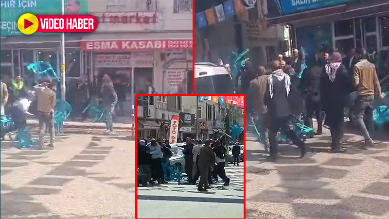 Sandalyeler havada uçuştu! Şanlıurfa’da AK Parti’nin seçim ofisi önünde kavga