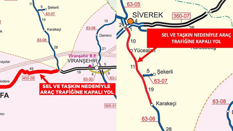 Şanlıurfa’da yağmur etkisini sürdürüyor:  İki yol trafiğe kapandı!